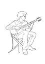 Drawing of a young man with his electric guitar